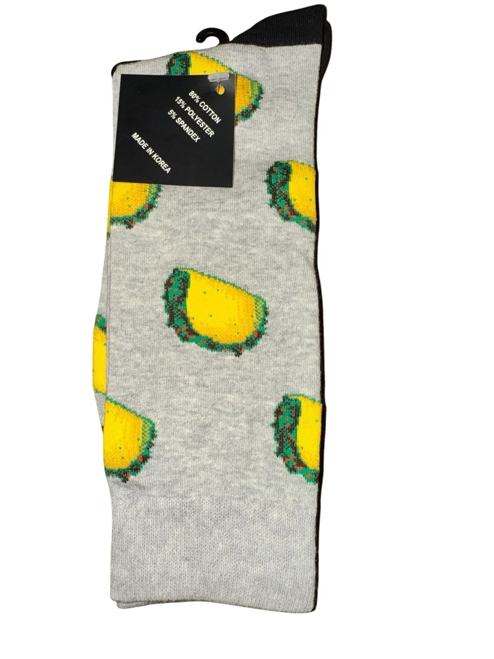 Novelty Taco Crew Socks Grey Food Print - Taco Tuesday Gift - Cotton Blend